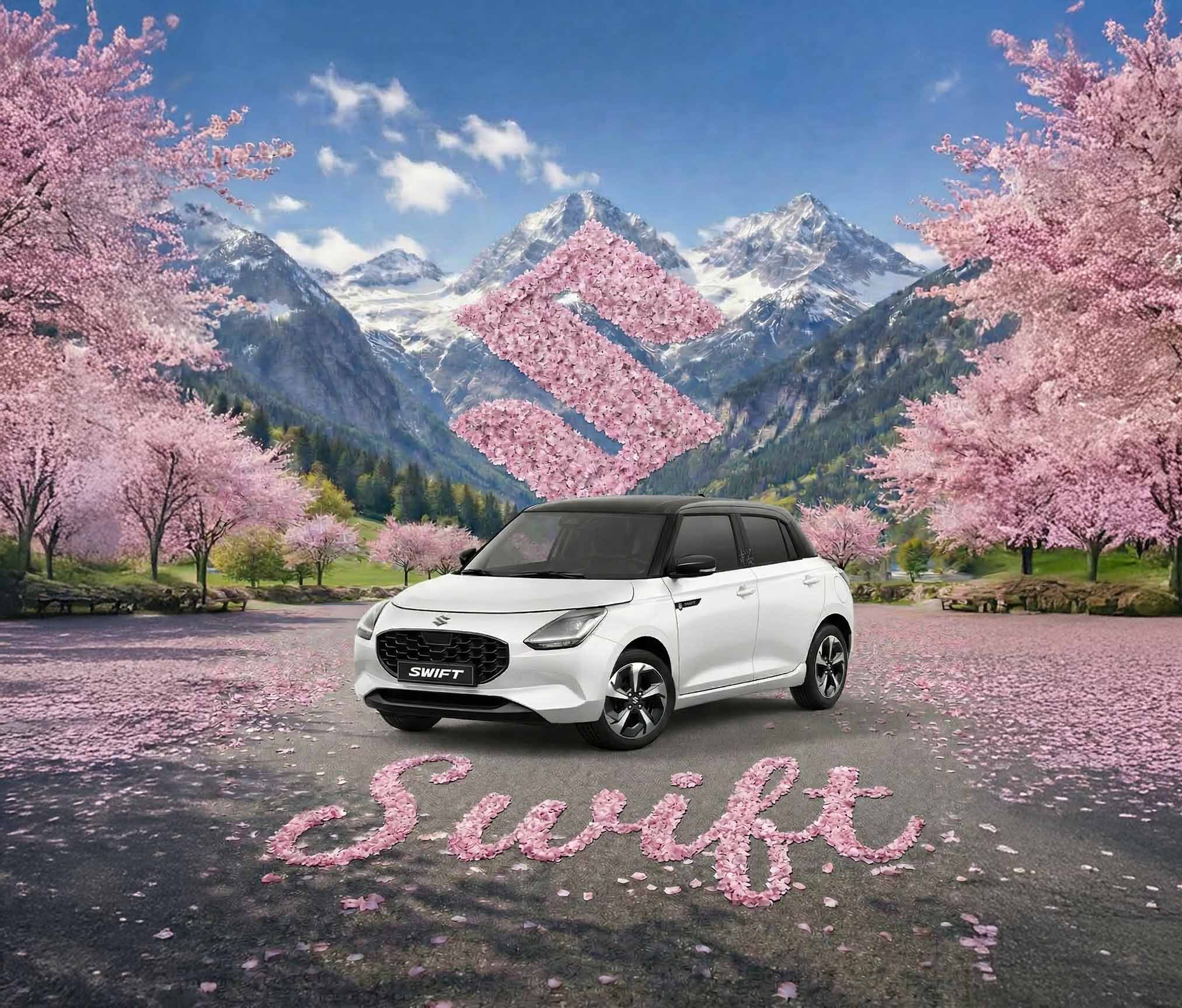 suzuki sakura swift 4x4 2026 à aigle avec montagne en arrière fond. voiture 4x4 suzuki