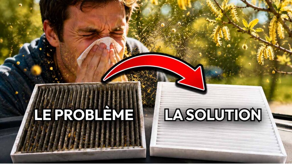 filtre pollen climatisation voiture personne éternuant