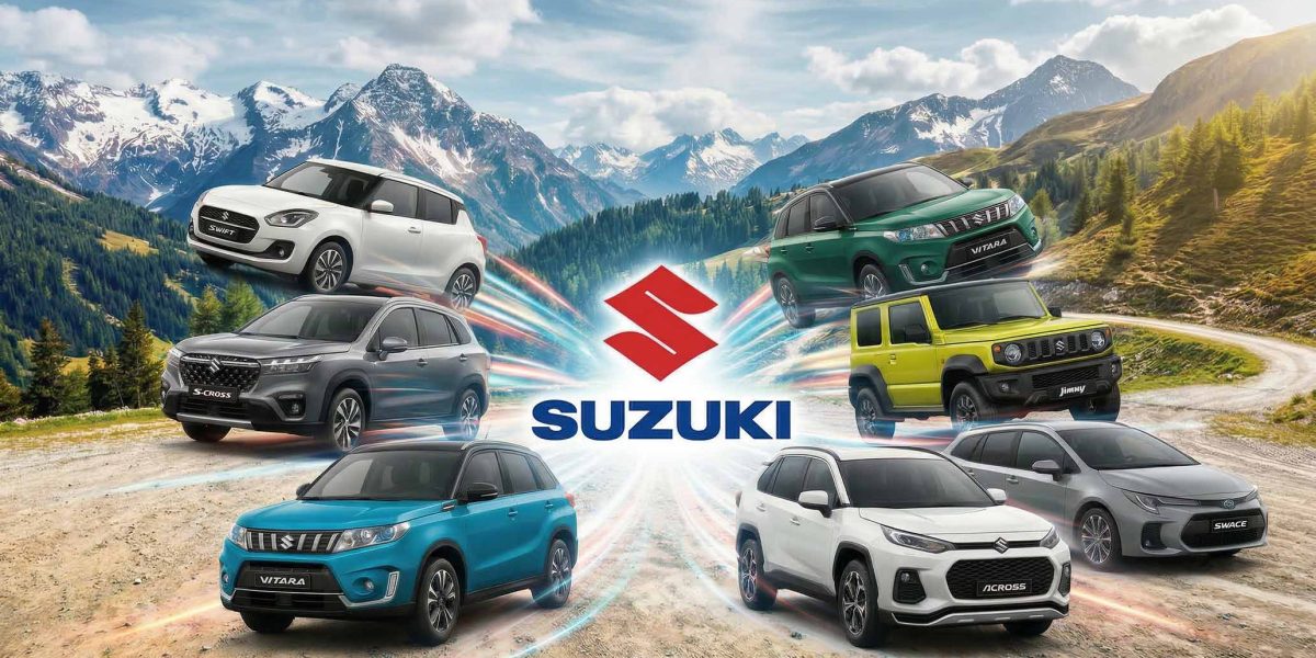 gamme voiture suzuki 4x4 complète garage aigle avec fond montagneux en suisse